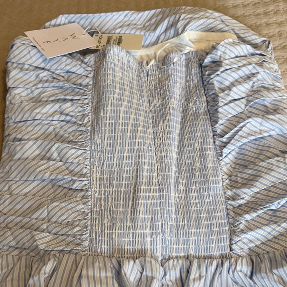 WAYF Striped Light Blue Strapless Bubble Dress NWT Sz XL Fabulous! ❤️❤️ - Picture 7 of 7